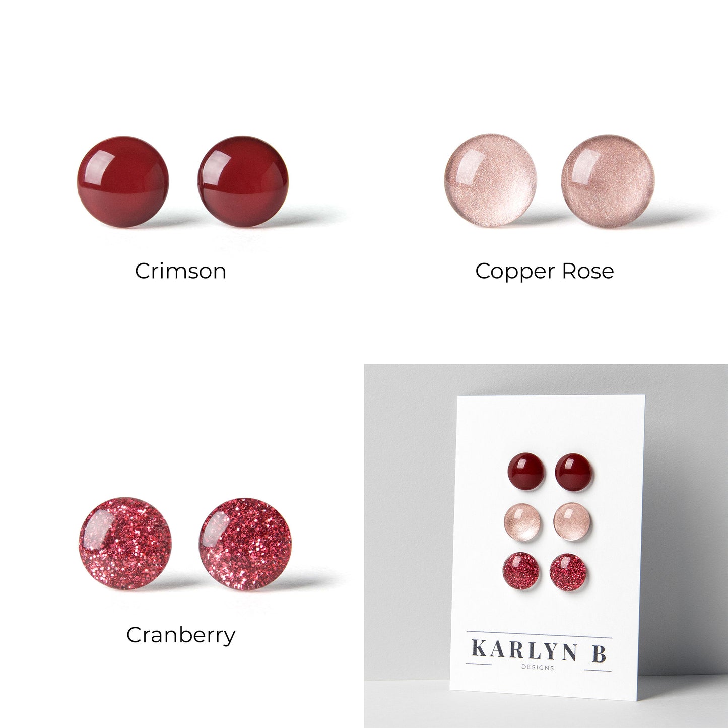 Three Pair Set of Colorful Stud Earrings