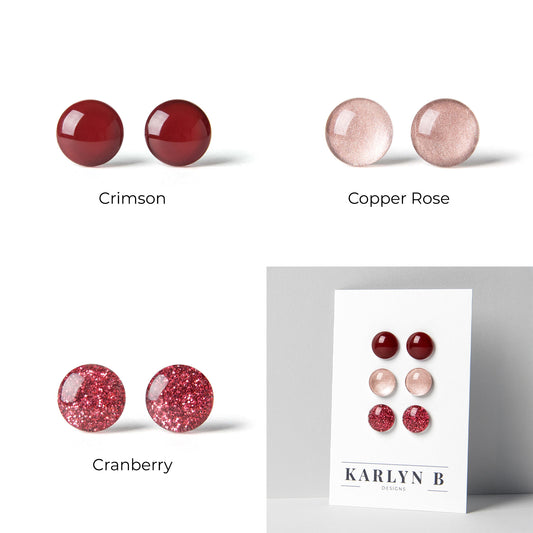 Three Pair Set of Colorful Stud Earrings