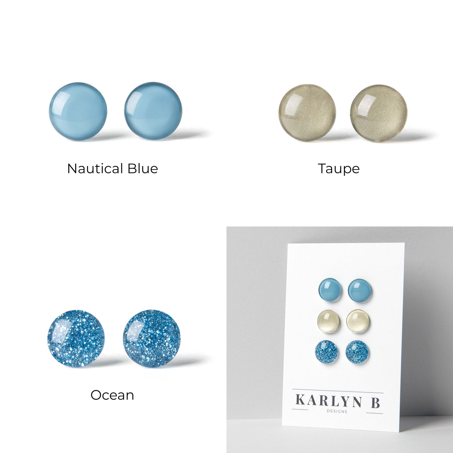 Three Pair Set of Colorful Stud Earrings