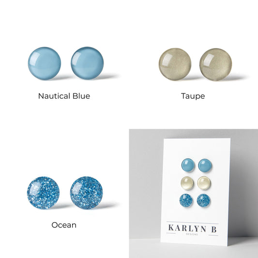 Three Pair Set of Colorful Stud Earrings