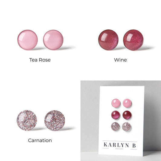 Three Pair Set of Colorful Stud Earrings