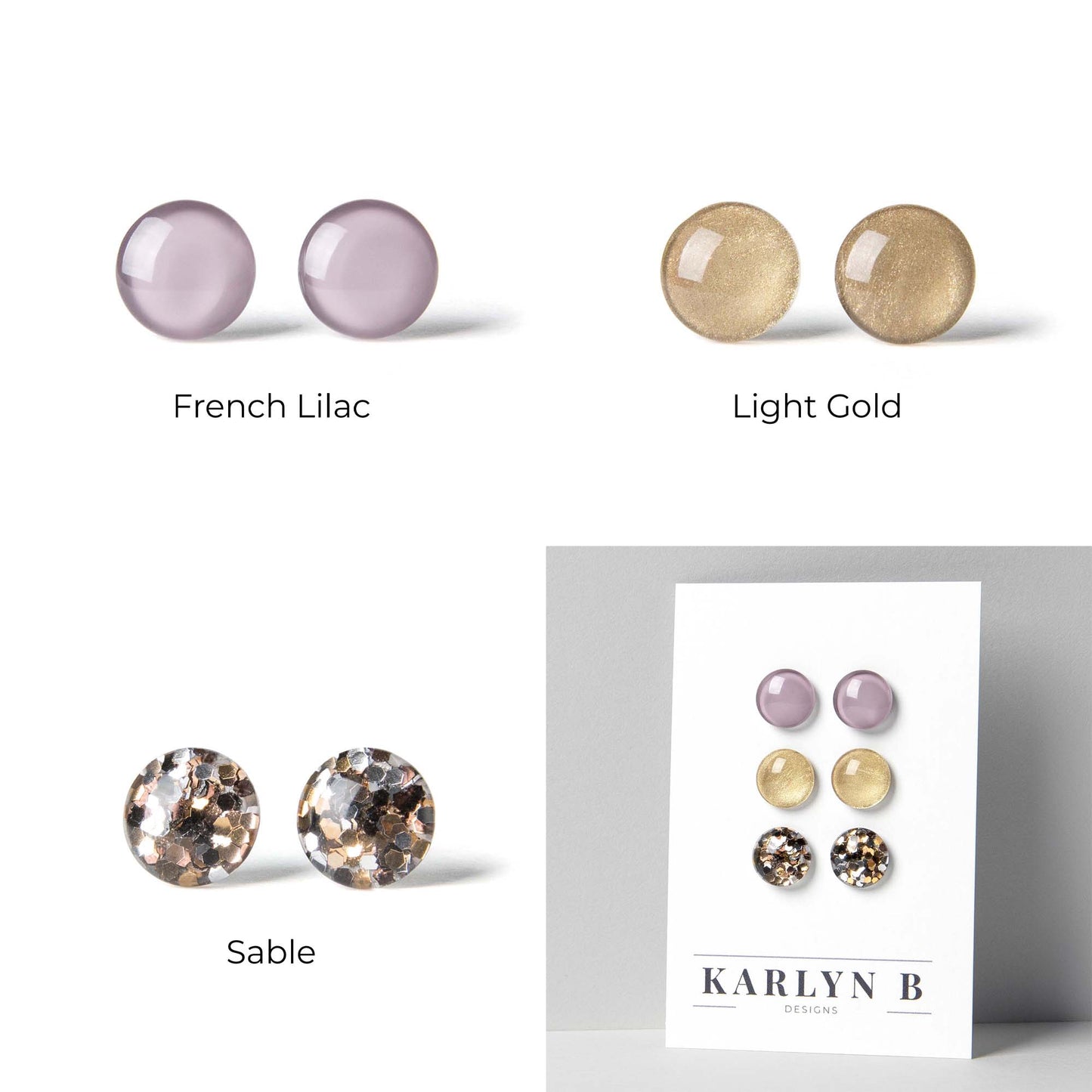 Three Pair Set of Colorful Stud Earrings