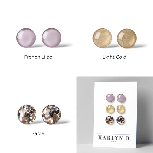 Three Pair Set of Colorful Stud Earrings