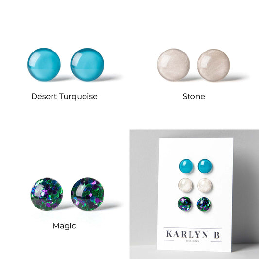 Three Pair Set of Colorful Stud Earrings