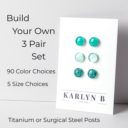 Build Your Own Three Pair Set of Colorful Stud Earrings