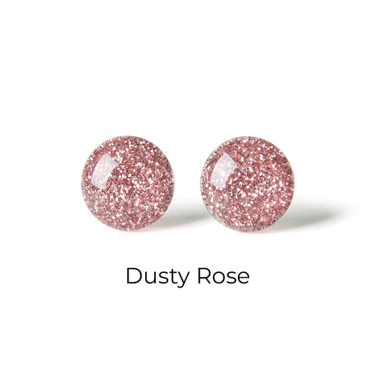 Color Dot Stud Earrings in Pink Glitter