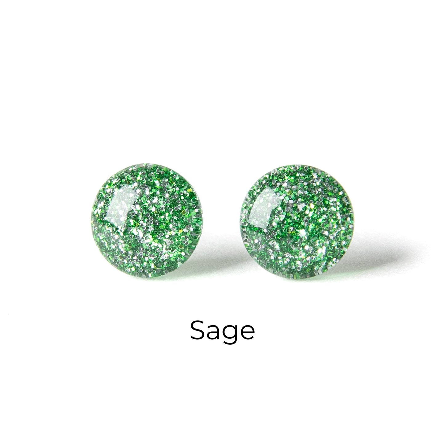 Color Dot Stud Earrings in Green Glitter