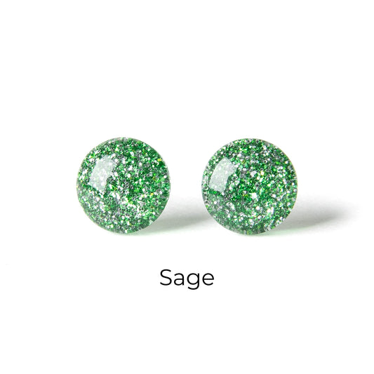 Color Dot Stud Earrings in Green Glitter