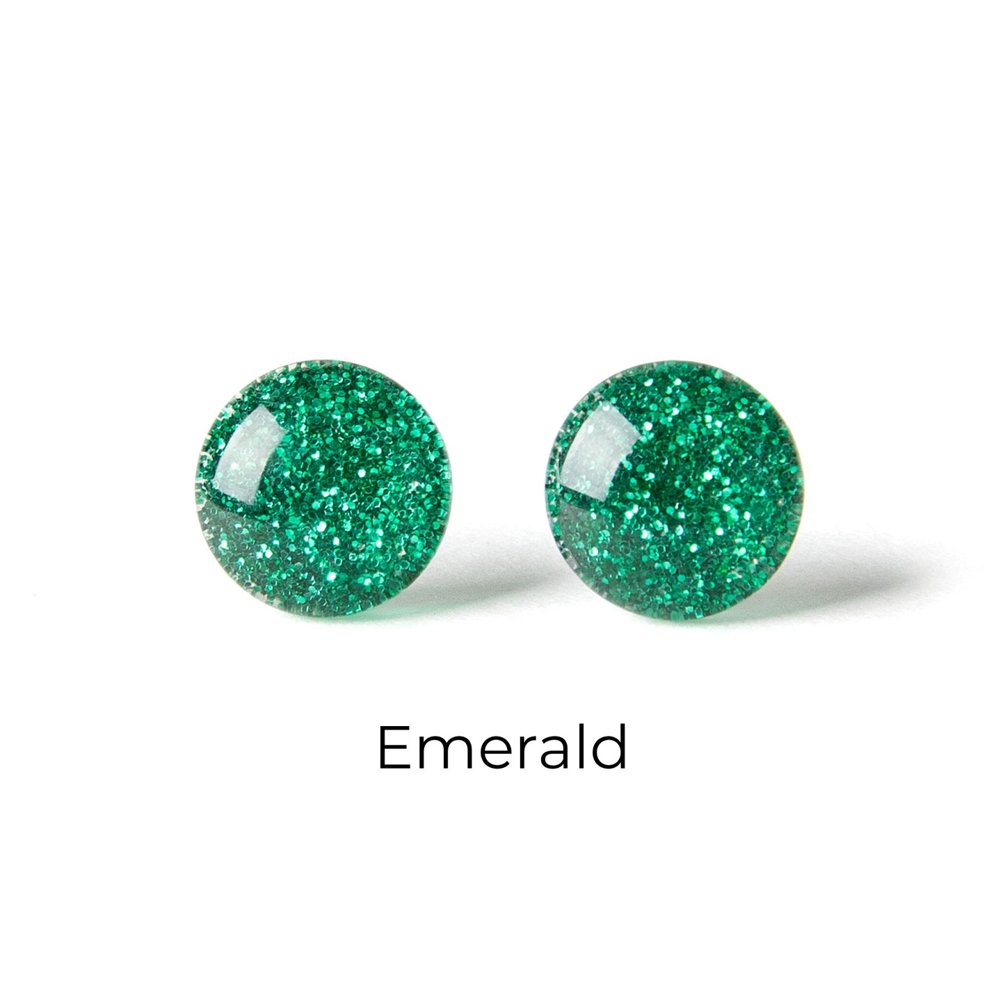 Color Dot Stud Earrings in Green Glitter