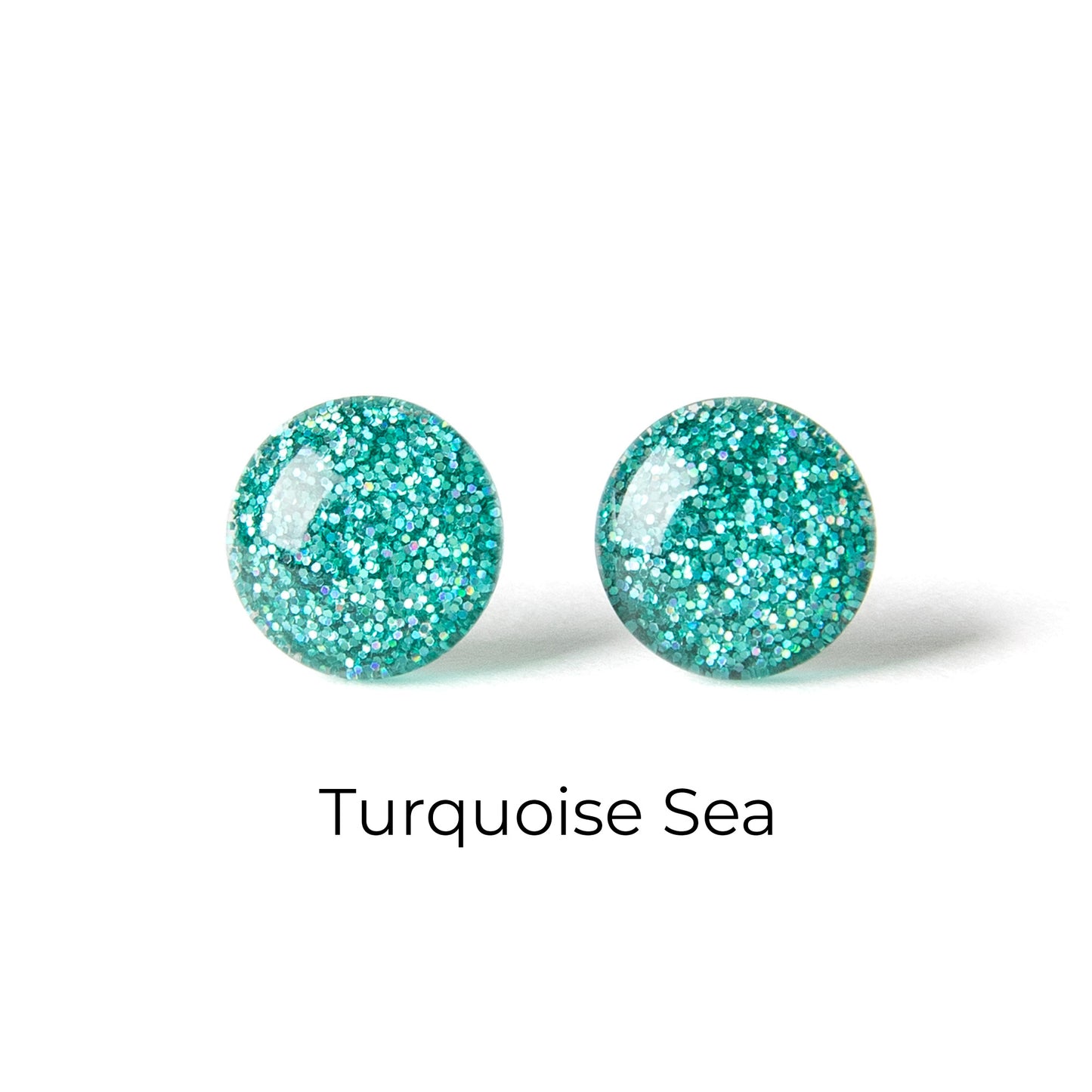 Color Dot Stud Earrings in Turquoise Glitter