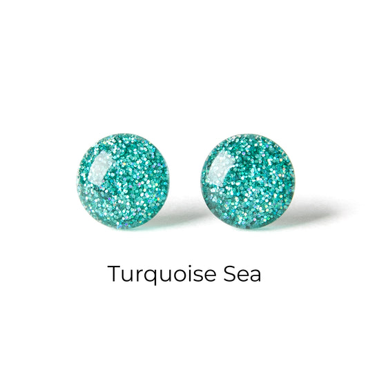 Color Dot Stud Earrings in Turquoise Glitter