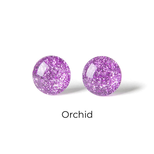 Color Dot Stud Earrings in Purple Glitter