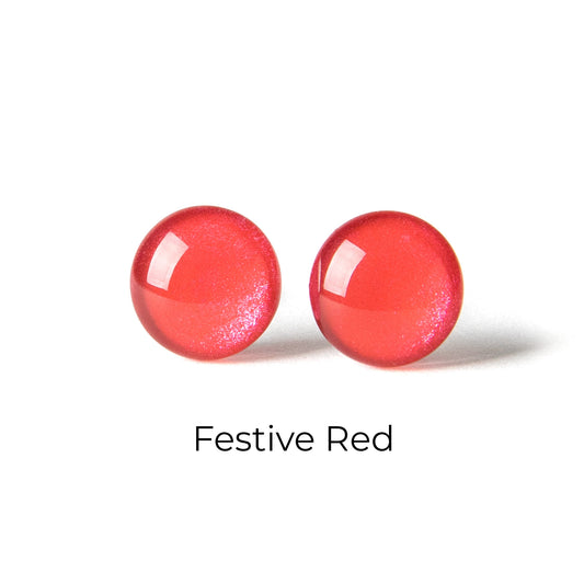 Color Dot Stud Earrings in Red Shimmer
