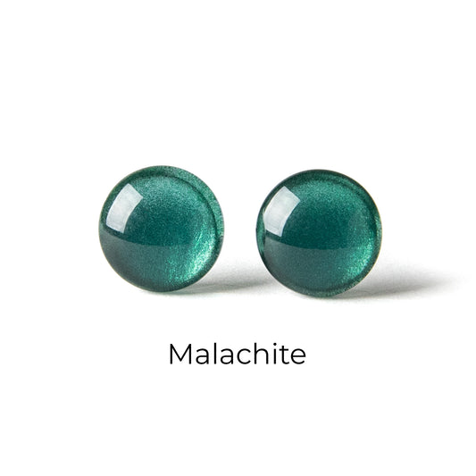 Color Dot Stud Earrings in Dark Green Shimmer