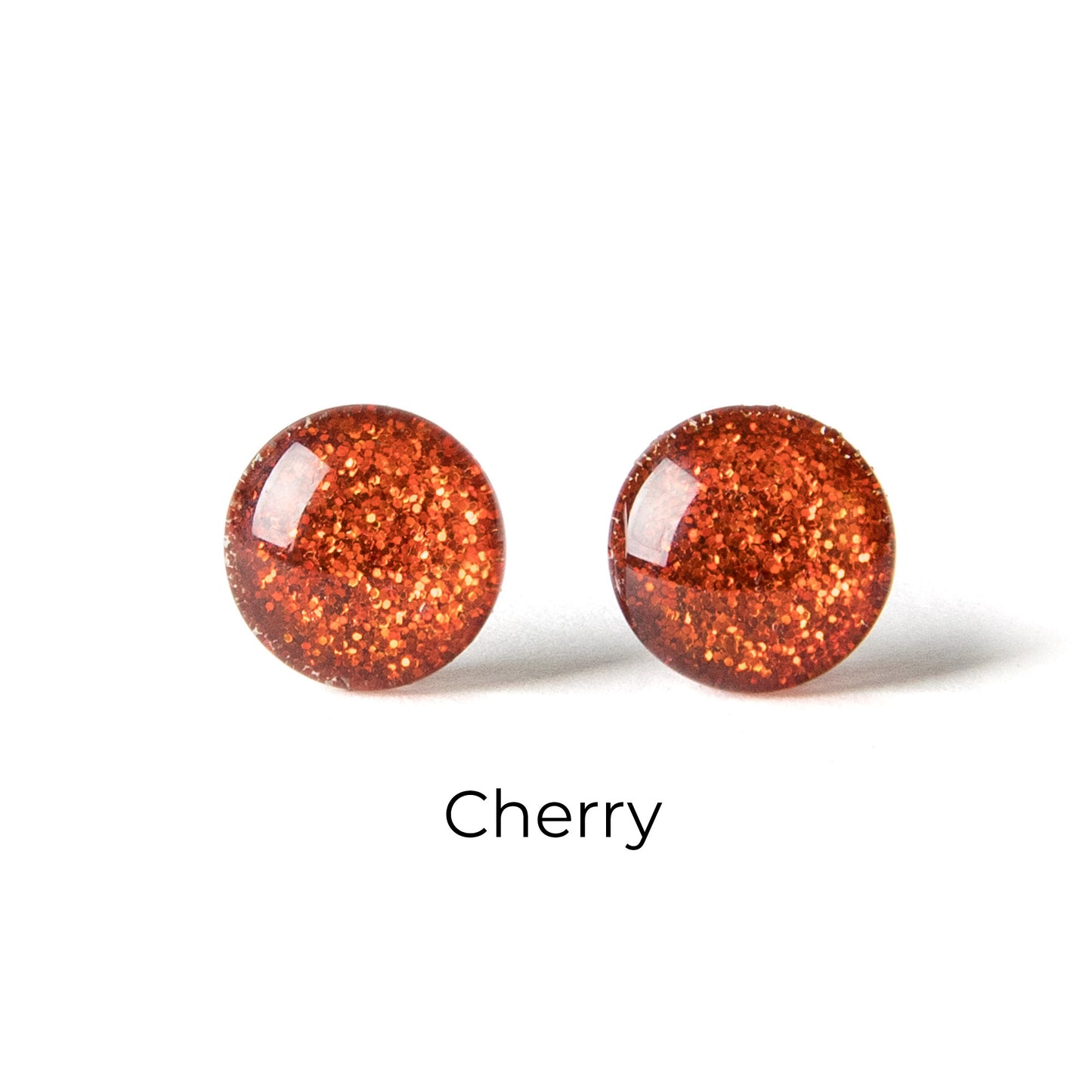Color Dot Stud Earrings in Red Glitter