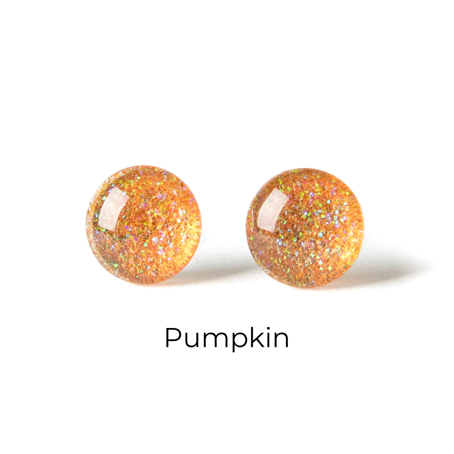Color Dot Stud Earrings in Orange Glitter