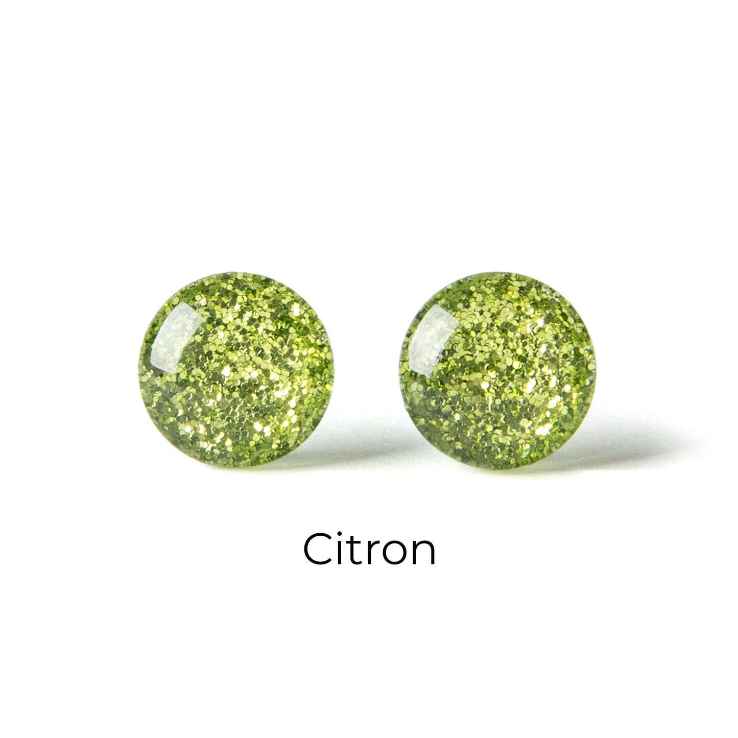 Color Dot Stud Earrings in Green Glitter