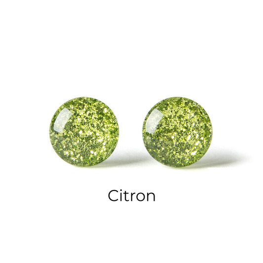 Color Dot Stud Earrings in Green Glitter