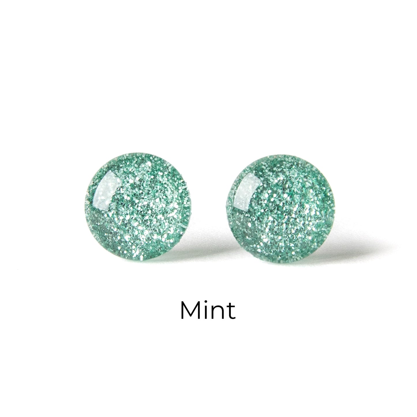 Color Dot Stud Earrings in Mint Green Glitter