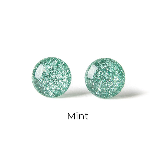 Color Dot Stud Earrings in Mint Green Glitter