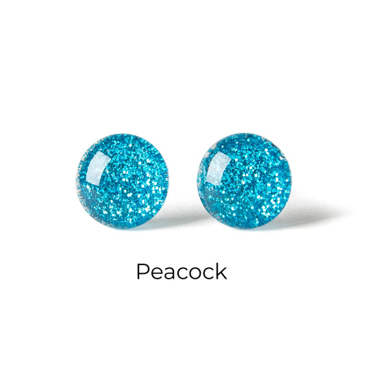Color Dot Stud Earrings in Blue Glitter
