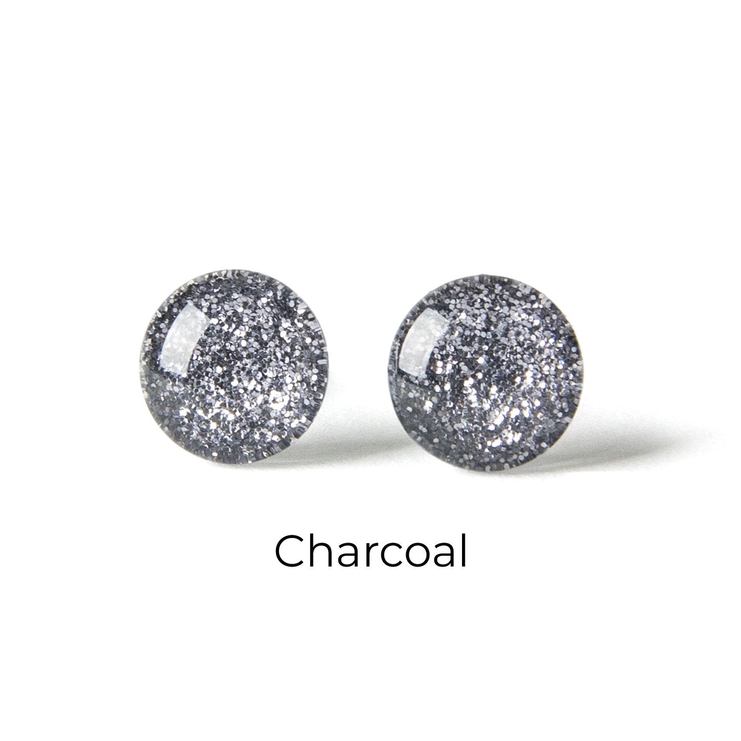 Color Dot Stud Earrings in Gray Glitter