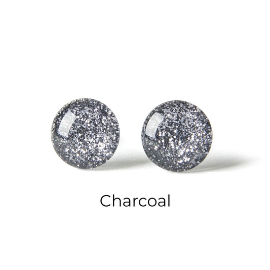 Color Dot Stud Earrings in Gray Glitter