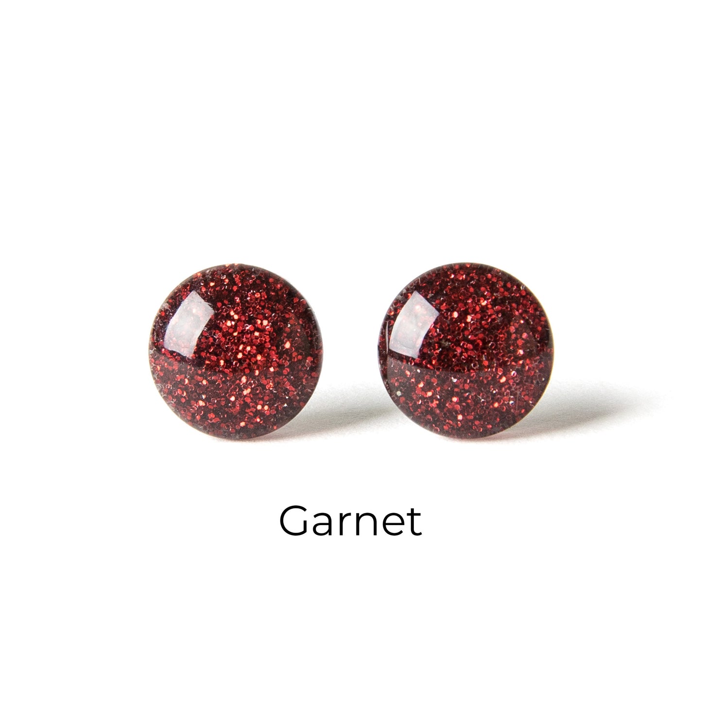 Color Dot Stud Earrings in Dark Red Glitter