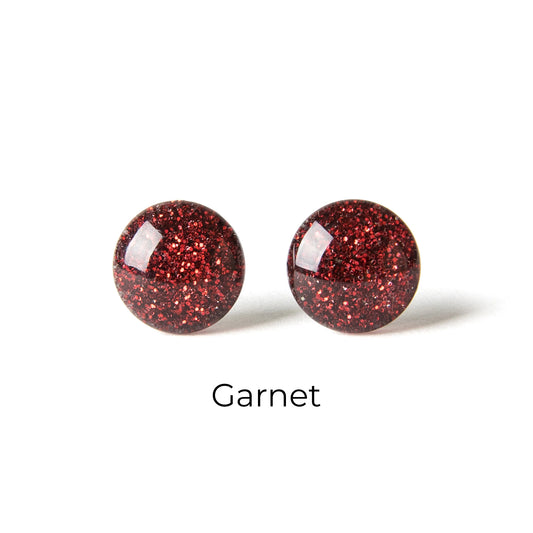 Color Dot Stud Earrings in Dark Red Glitter