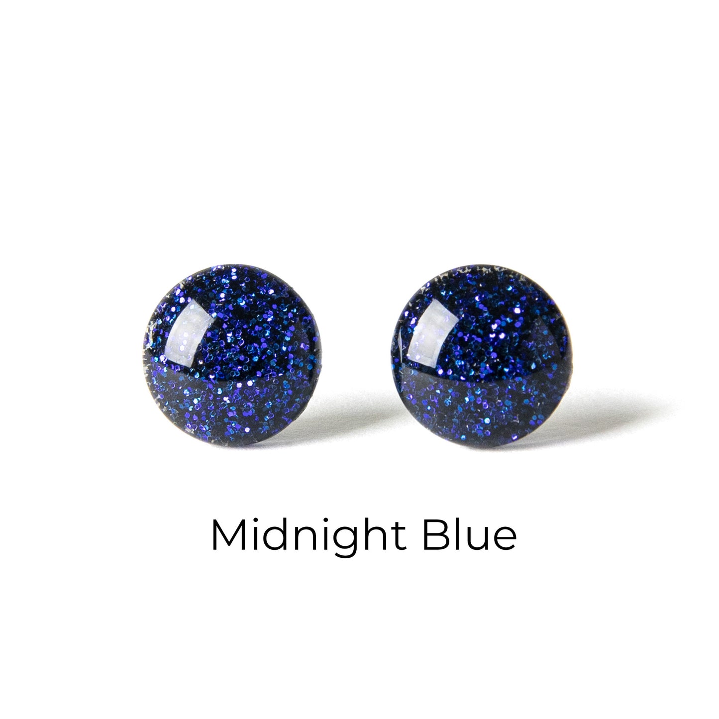 Color Dot Stud Earrings in Dark Blue Glitter
