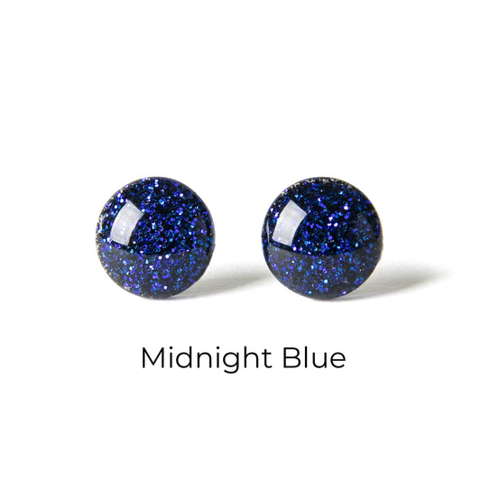 Color Dot Stud Earrings in Dark Blue Glitter