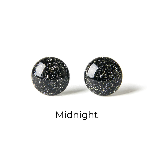 Color Dot Stud Earrings in Black Glitter
