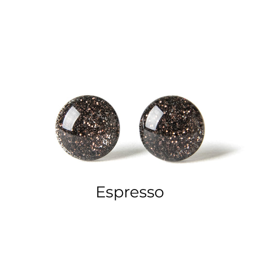 Color Dot Stud Earrings in Brown Glitter