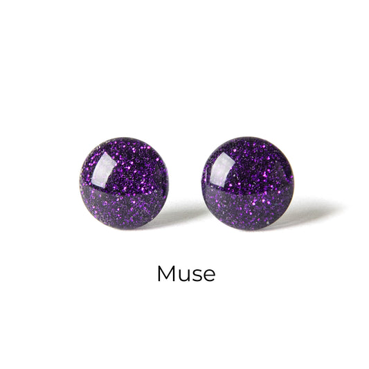 Color Dot Stud Earrings in Purple Glitter