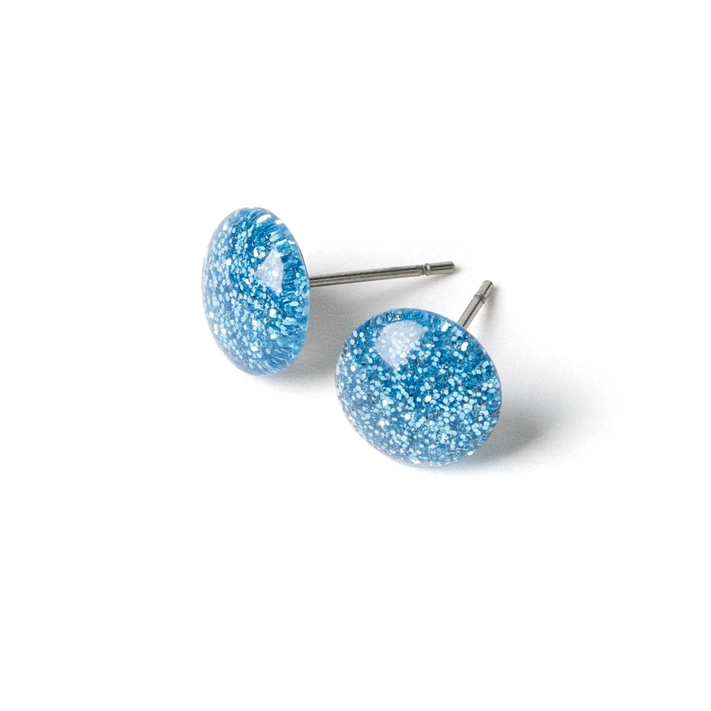 Color Dot Stud Earrings in Blue Glitter