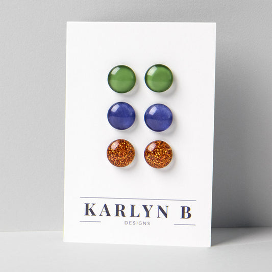 Three Pair Set of Colorful Stud Earrings