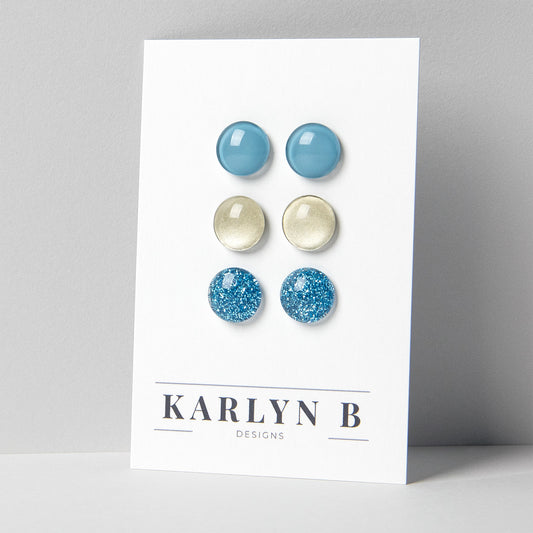 Three Pair Set of Colorful Stud Earrings