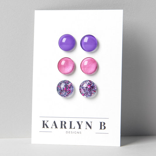 Three Pair Set of Colorful Stud Earrings