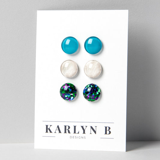 Three Pair Set of Colorful Stud Earrings