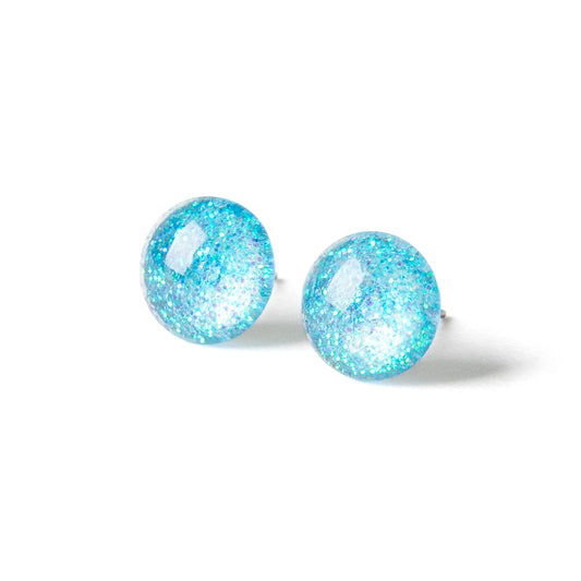 Color Dot Stud Earrings in Blue Glitter