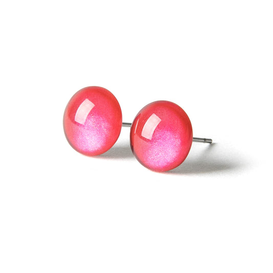 Color Dot Stud Earrings in Red Shimmer