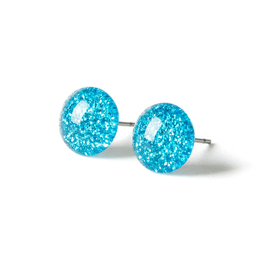 Color Dot Stud Earrings in Blue Glitter