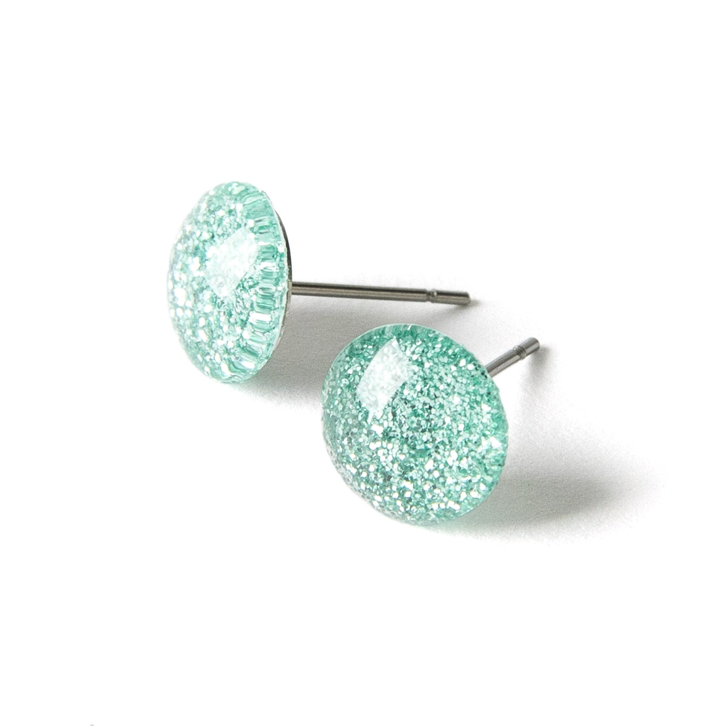 Color Dot Stud Earrings in Mint Green Glitter