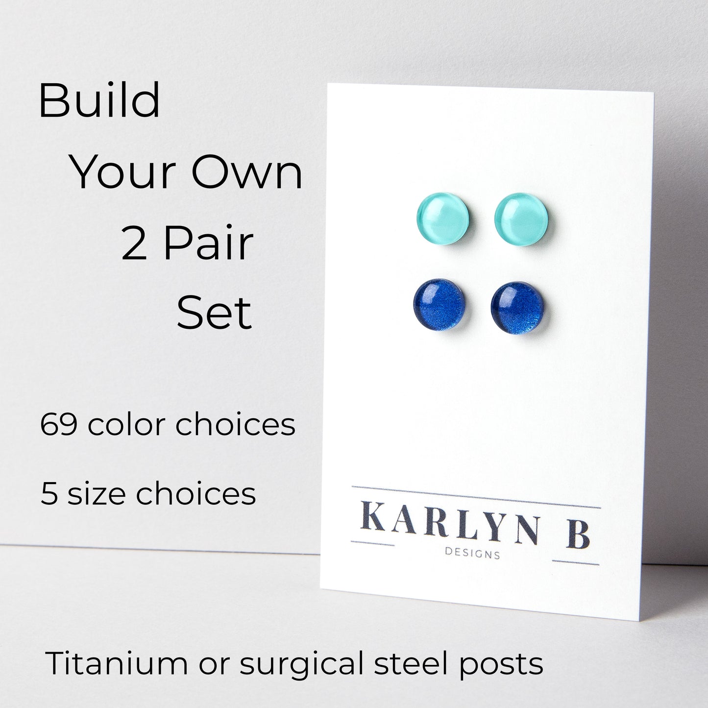 Build Your Own Two Pair Set of Color Dot Stud Earrings