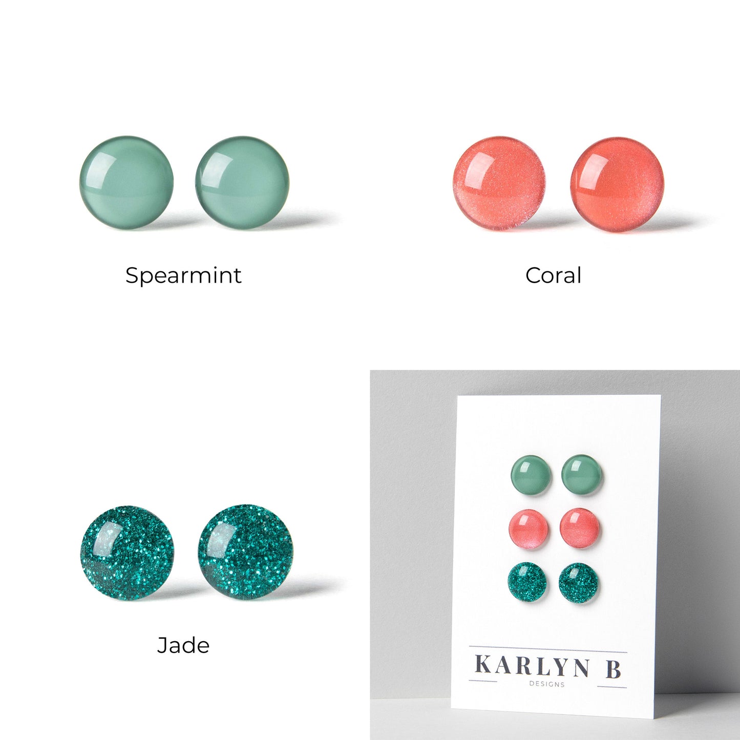 Three Pair Set of Color Dot Stud Earrings