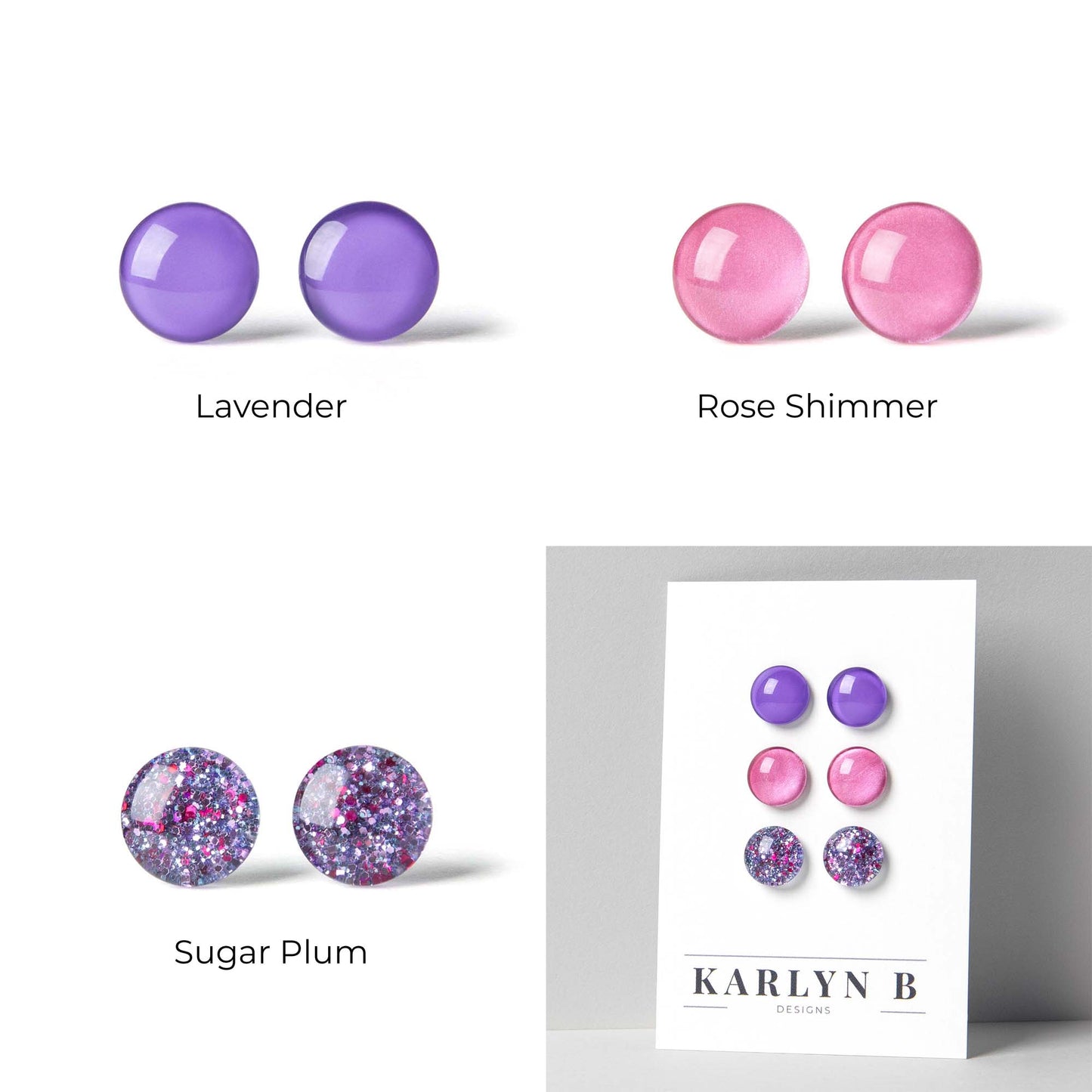 Three Pair Set of Color Dot Stud Earrings