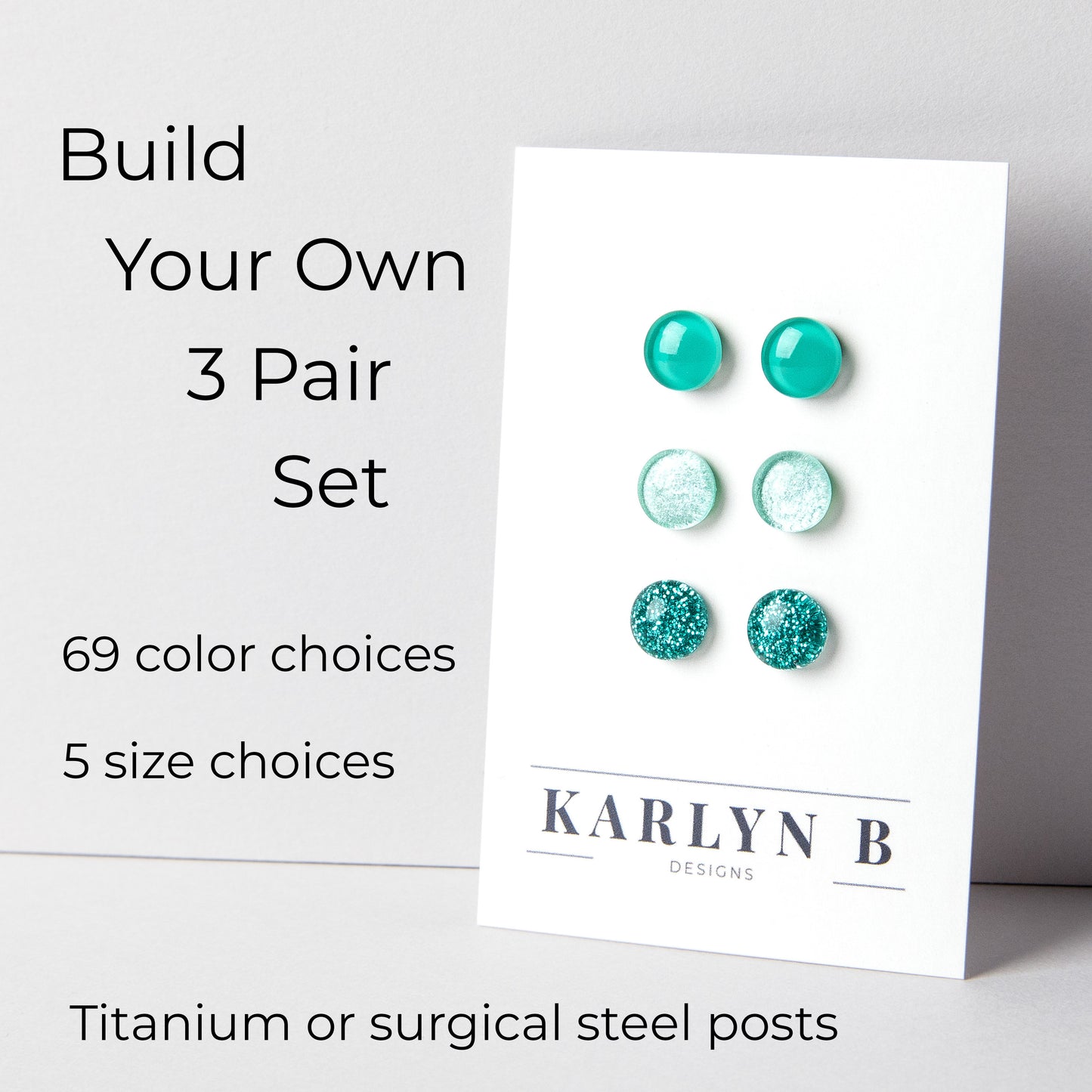 Build Your Own Three Pair Set of Color Dot Stud Earrings