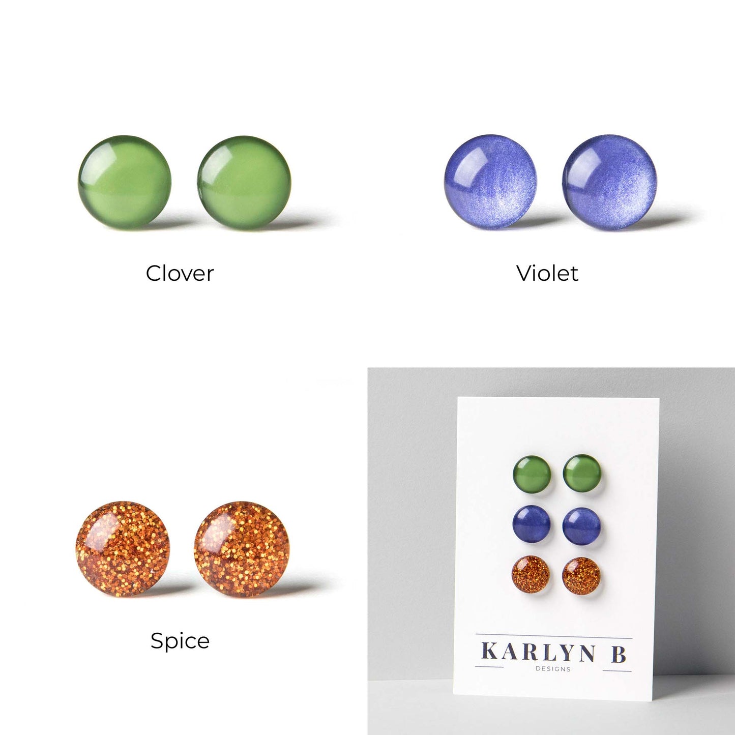 Three Pair Set of Color Dot Stud Earrings