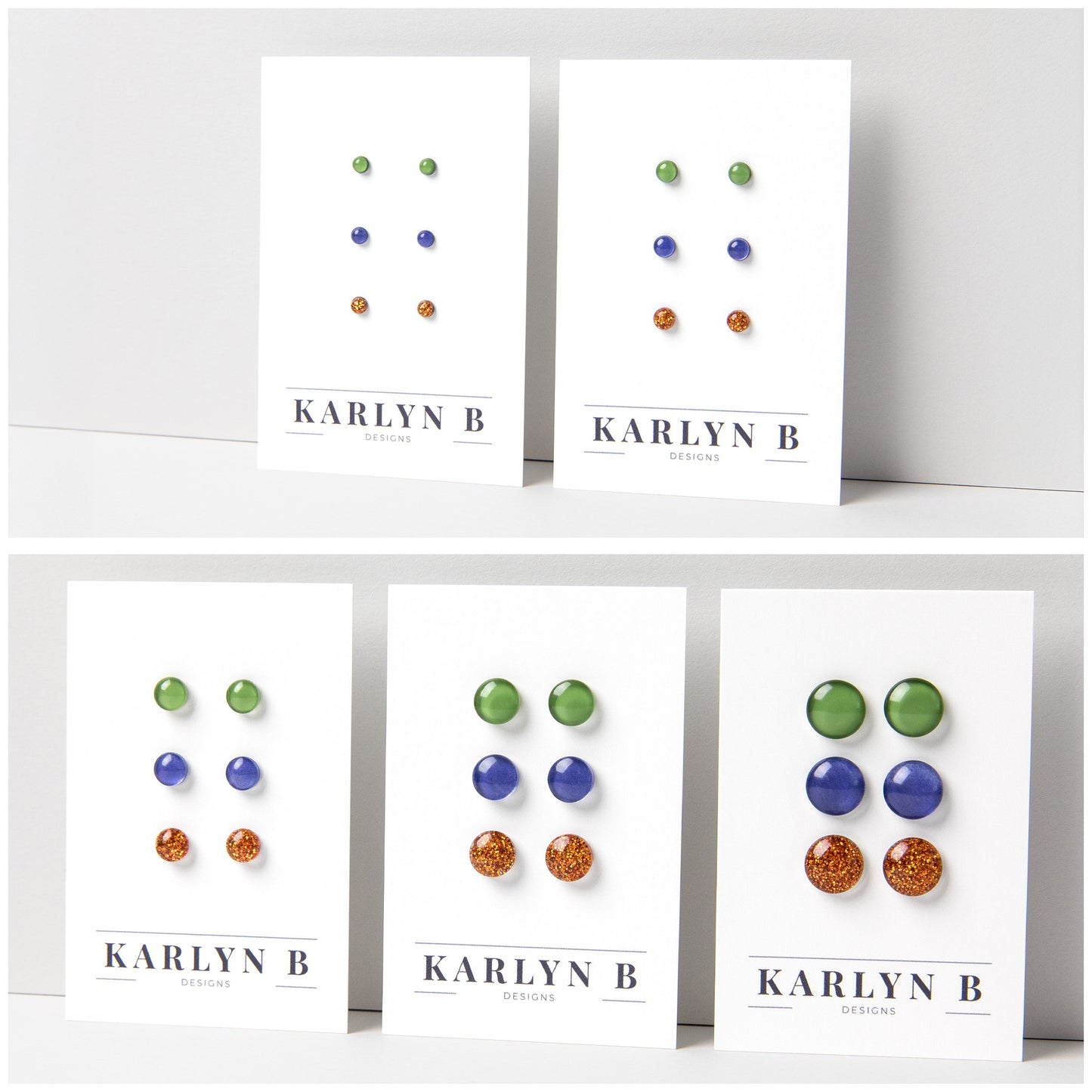 Three Pair Set of Color Dot Stud Earrings