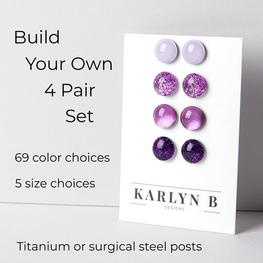 Build Your Own Four Pair Set of Color Dot Stud Earrings